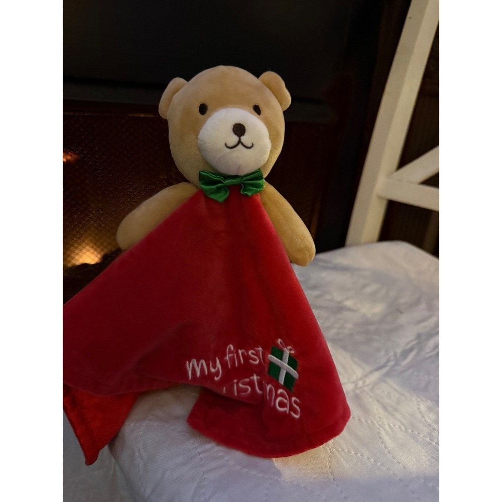 Little Me My First Christmas Teddy Bear Baby Security Blanket Lovey Red Tan